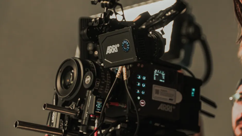 Close-up of a high-end cinema camera setup on a film set in Istanbul, capturing cinematic scenes.